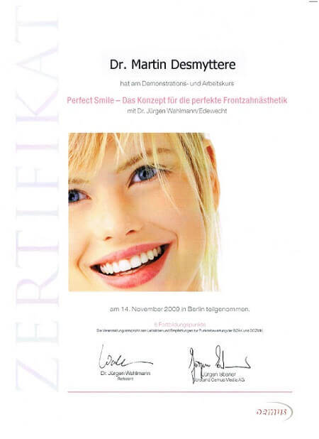 Zertifikat, Dr. Desmyttère, Zahnarzt München, smileforever 